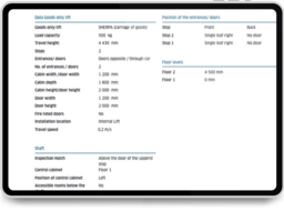 Goederenlift configurator - stap 3 - samenvatting